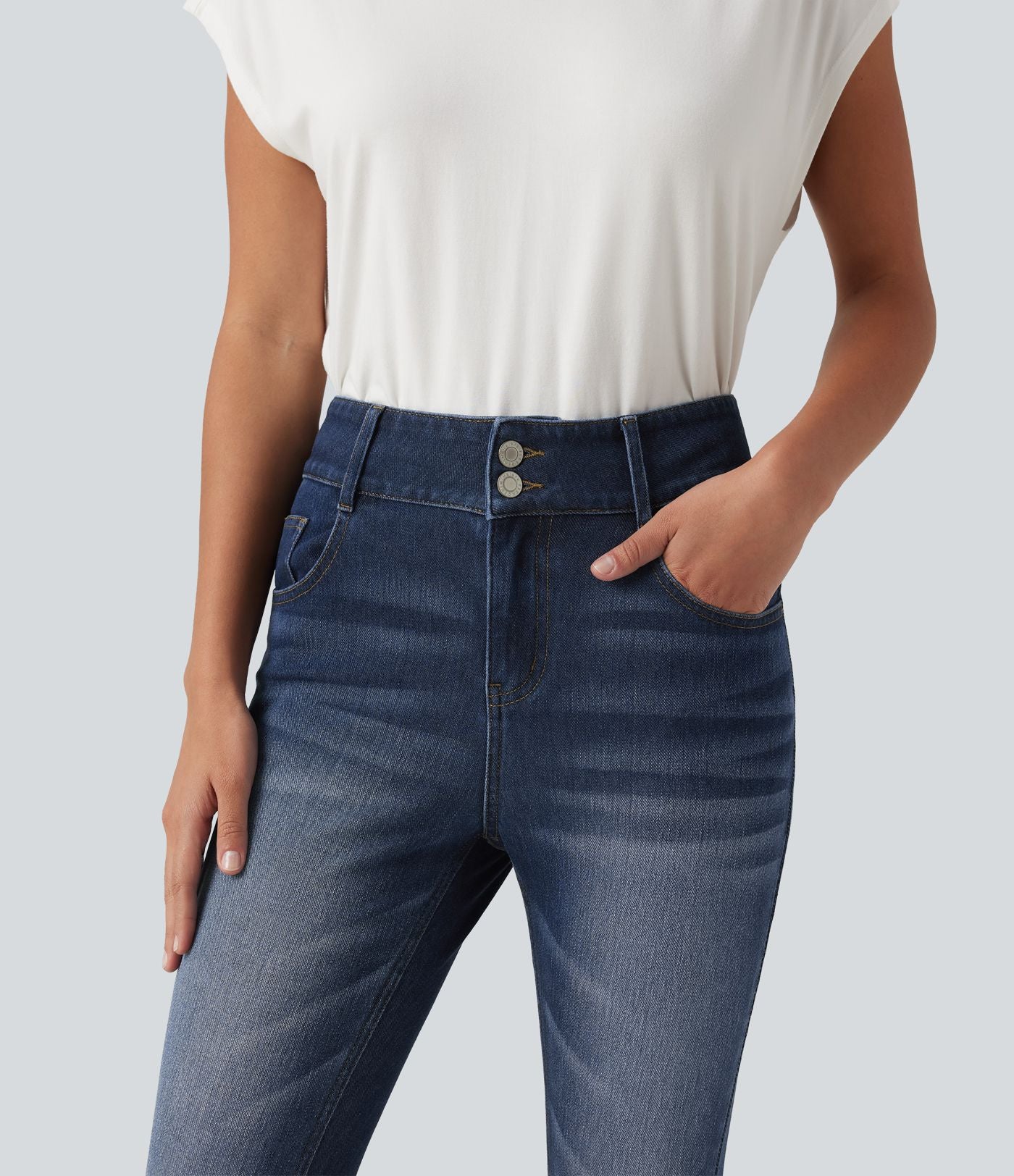 Jean skinny Halara Flex™ taille mi-haute délavé avec poches