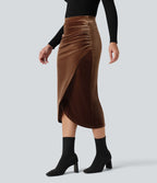Jupe tulipe mi-longue velours taille haute