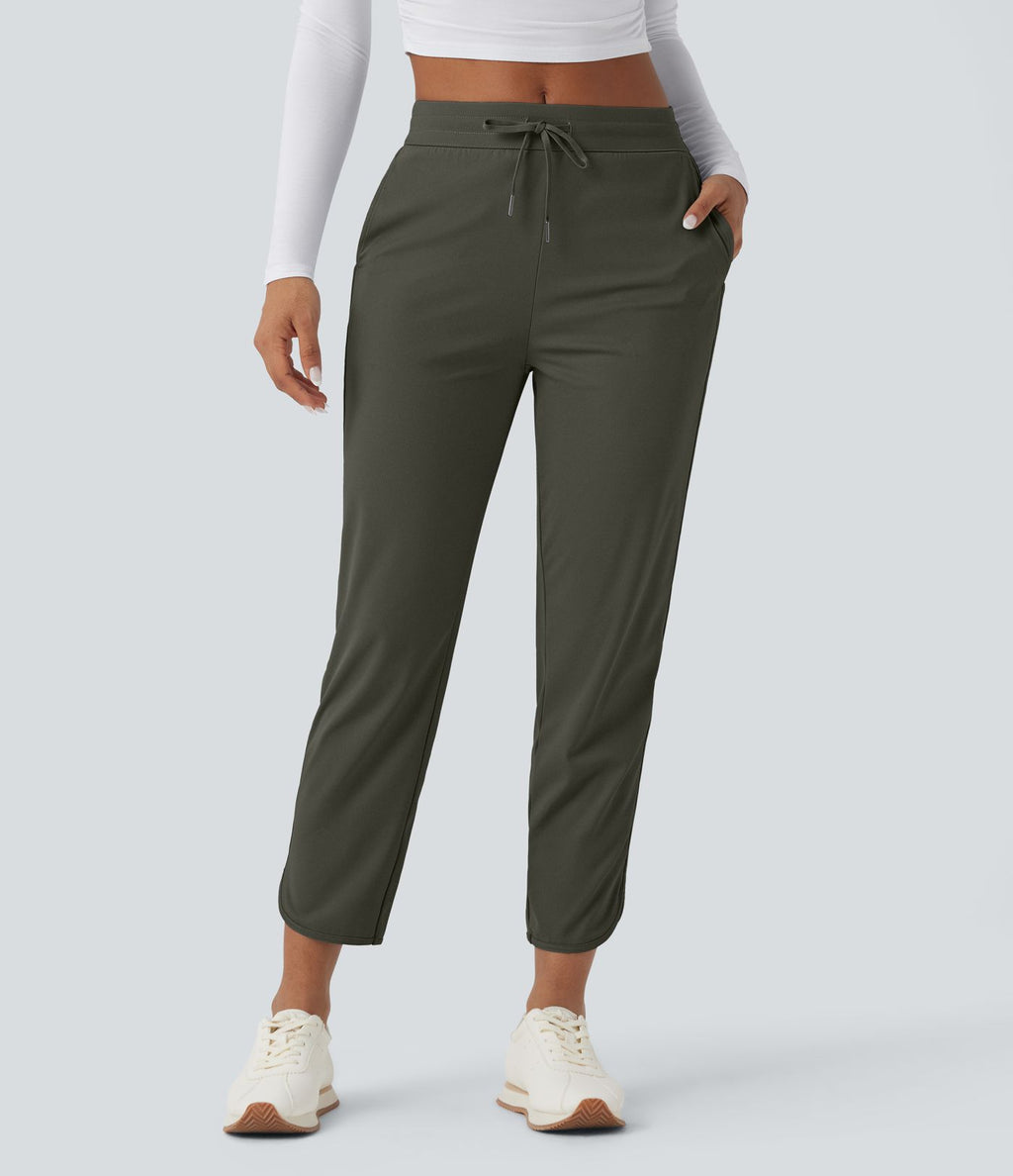 Pantalon de golf fuselé, taille mi-haute, cordon, ourlet courbé, séchage rapide, avec poches—UPF40+
