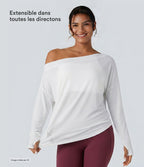 Top de sport yoga une épaule séchage rapide ourlet arrondi asymétrique manches longues avec trous pouces - Brassière intégrée