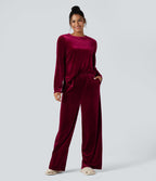 Pantalon détente baggy velours taille haute avec poches