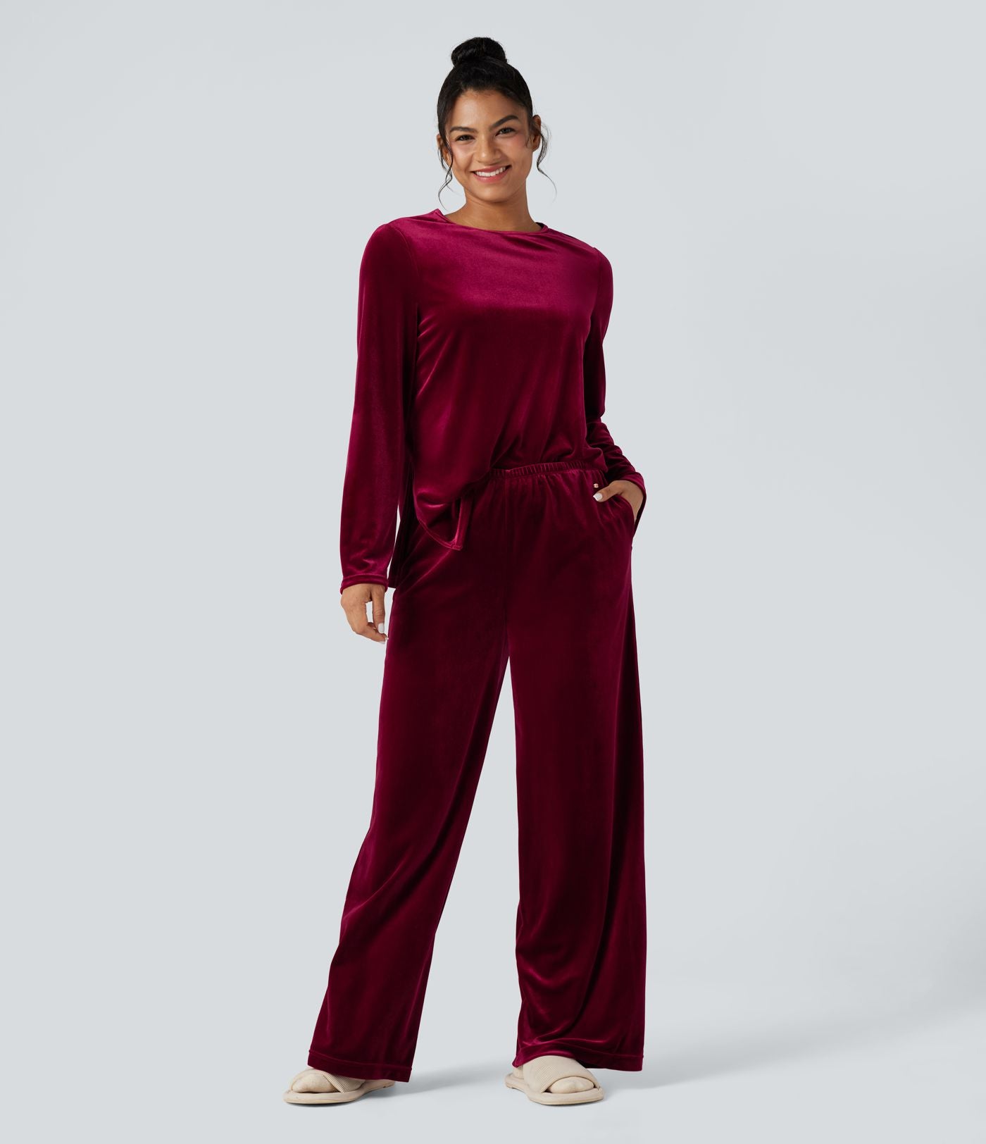 Pantalon détente baggy velours taille haute avec poches
