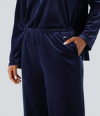 Pantalon détente baggy velours taille haute avec poches