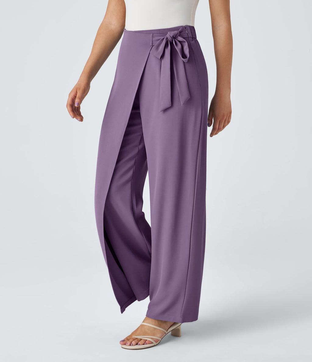Pantalon Tailleur Large Fluide Taille Haute Fermeture Éclair Invisible