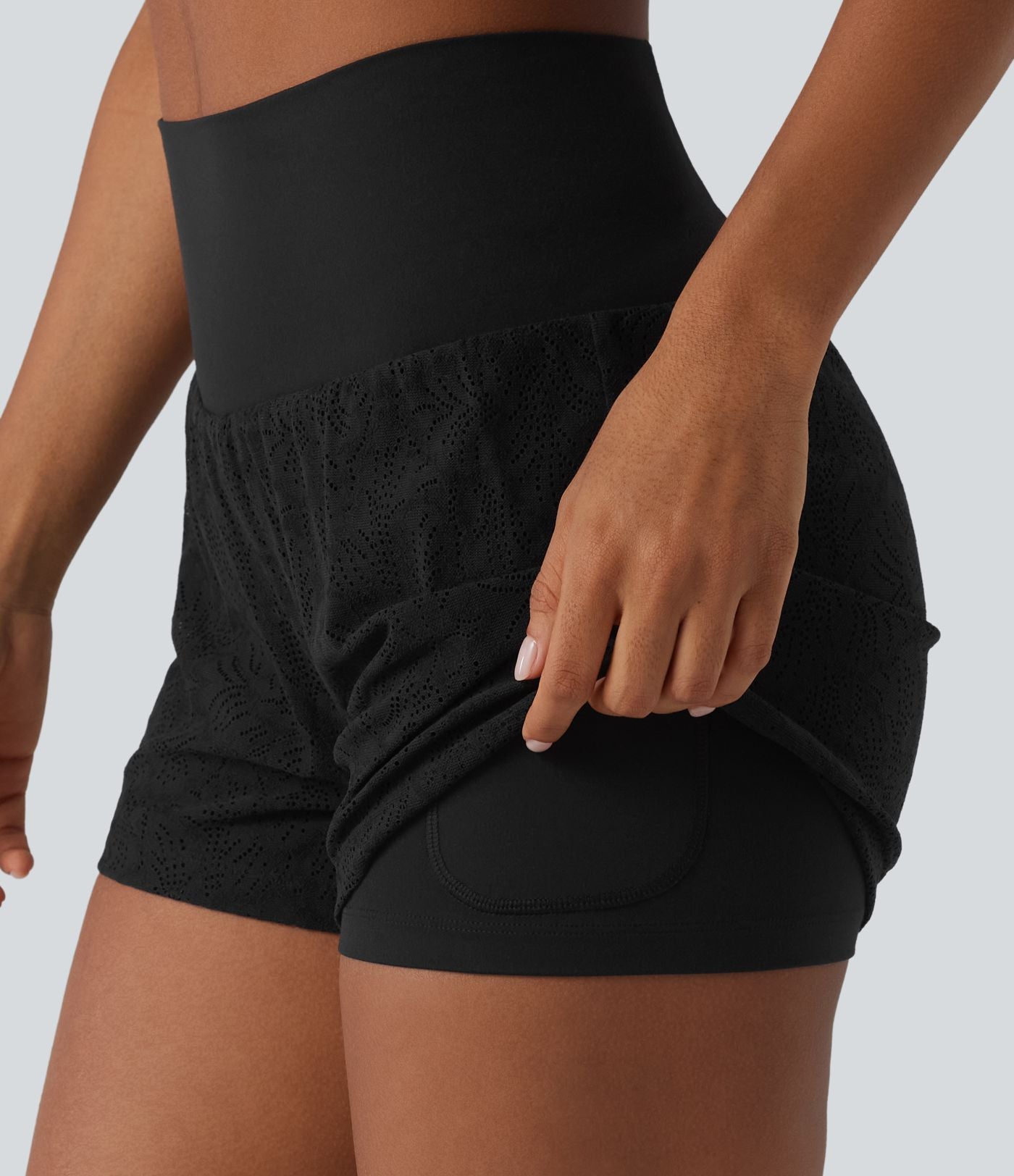 SoftlyZero™ Short de sport 2 en 1 taille haute en dentelle 7,5 cm avec poches