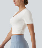 T-shirt décontracté col V manches courtes coupe courte
