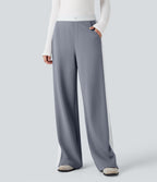 Pantalon de travail coupe droite taille moyenne color block avec fente avec poches