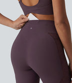 Pantalon de yoga évasé gainant taille haute avec dentelle contrastée et poche Halara UltraSculpt™