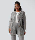 Cardigan à capuche avec boutons et poches