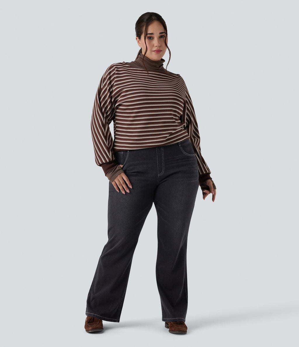 Jean décontracté grande taille évasé taille haute Halara Flex™ effet délavé avec multiples poches