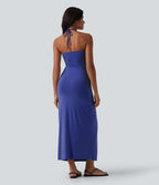 Robe longue dos nu col licou avec nœud et poches