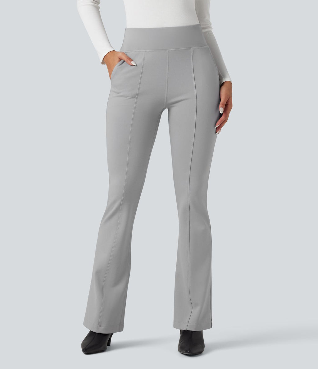 Pantalon tailleur évasé taille haute avec poches