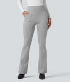 Pantalon tailleur évasé taille haute avec poches