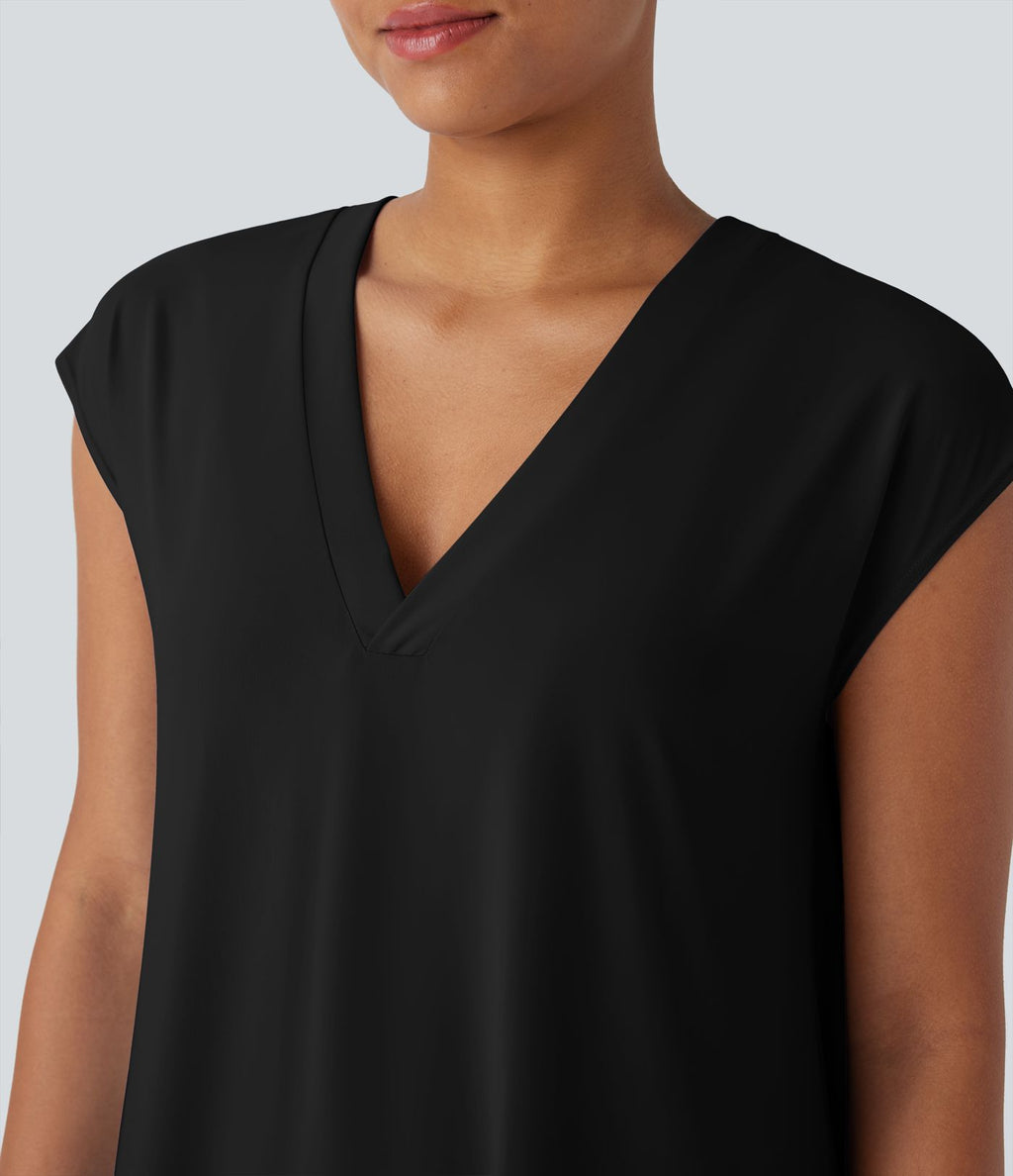 Cache-maillot décontracté à col V avec fente, à effet frais InstantCool, protection solaire UPF50+