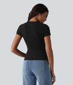 T-shirt Halara décontracté en jersey de coton, manches courtes, col rond