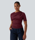 T-shirt décontracté asymétrique manches courtes froncé