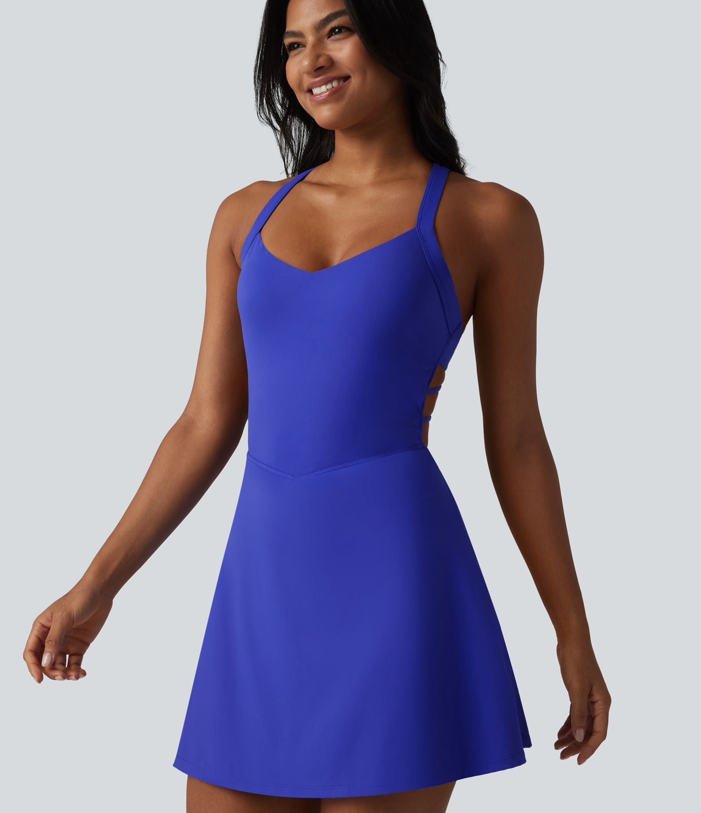 SoftlyZero™ Plush Robe sport mini de yoga 2-en-1 dos nageur croisé dos nu avec soutien-gorge intégré et poches - Easy Peasy