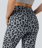 Pantalon flare taille haute en tissu gaufré imprimé léopard avec poches