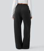 Pantalon jogging en coton molleton large taille haute avec cordon et poches