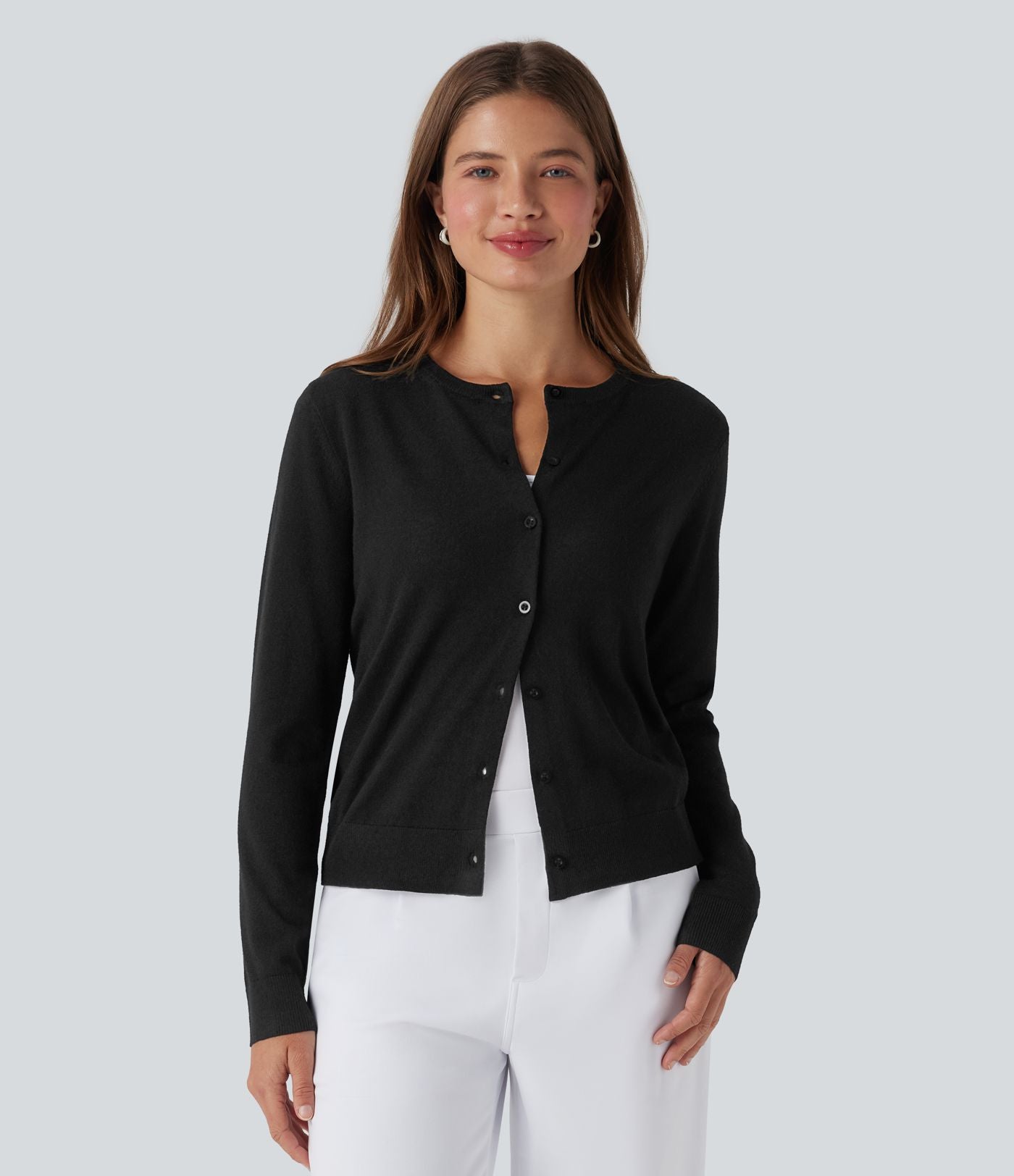 Cardigan de travail laine col rond manches longues