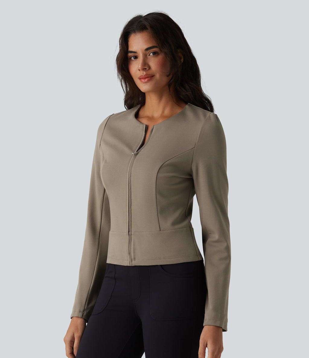 Veste tailleur col rond manches longues