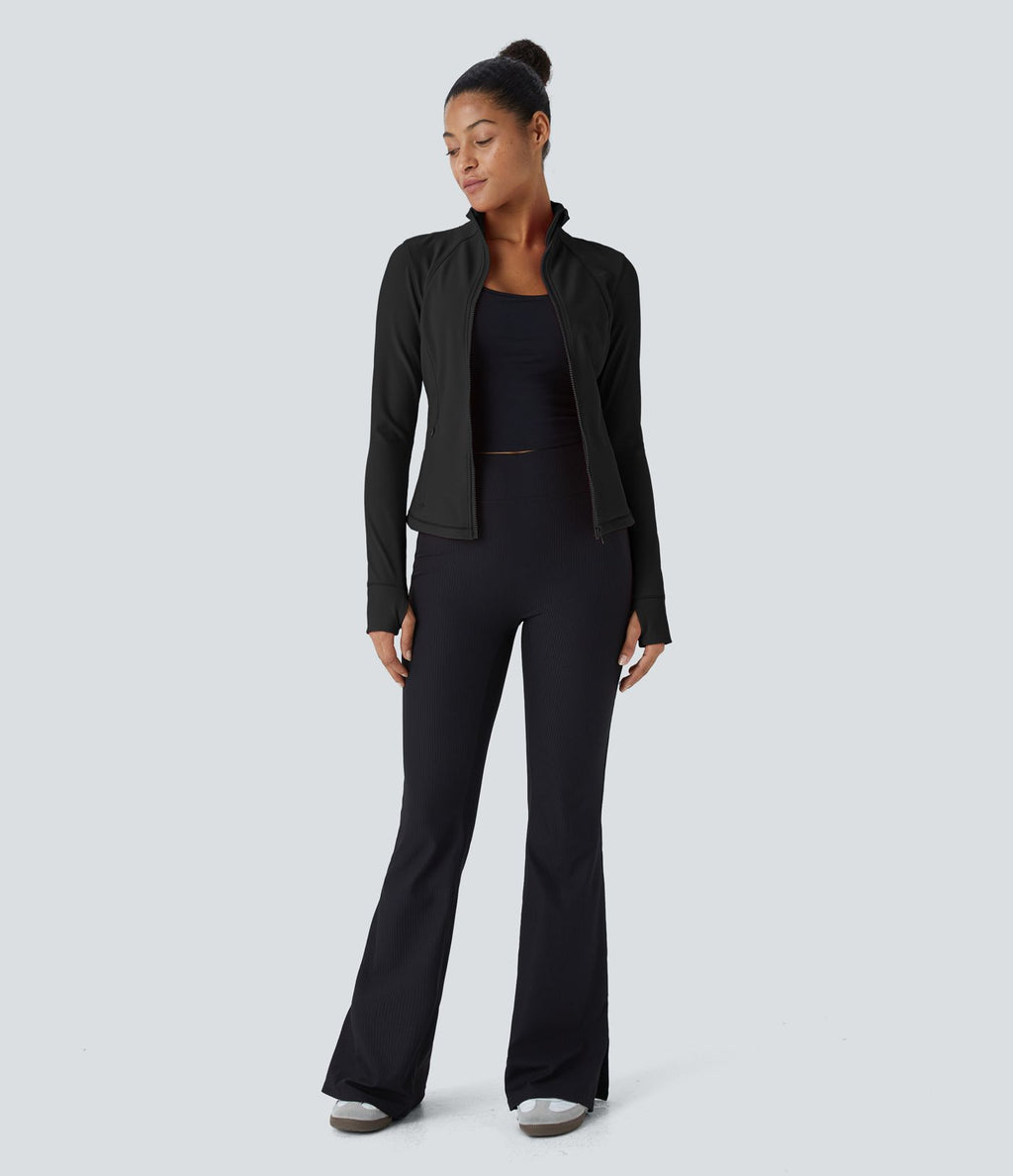 Patitoff™ Flow Veste Casual Courte à Col Montant Résistante aux Poils d'Animaux avec Fermeture Éclair Poches Latérales et Trou pour le Pouce