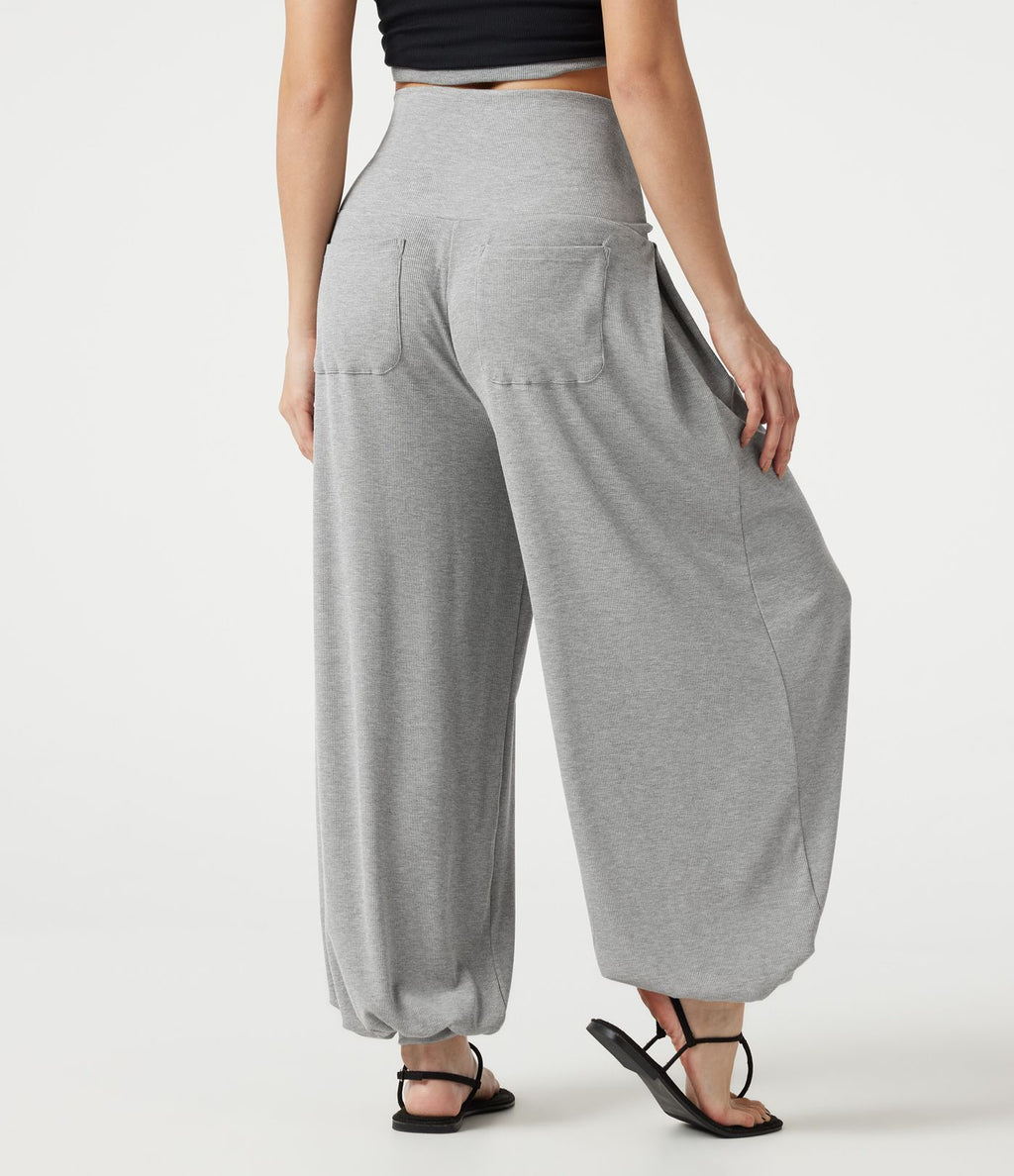 Jogging décontracté côtelé ventre plat, taille haute, très extensible, à poches