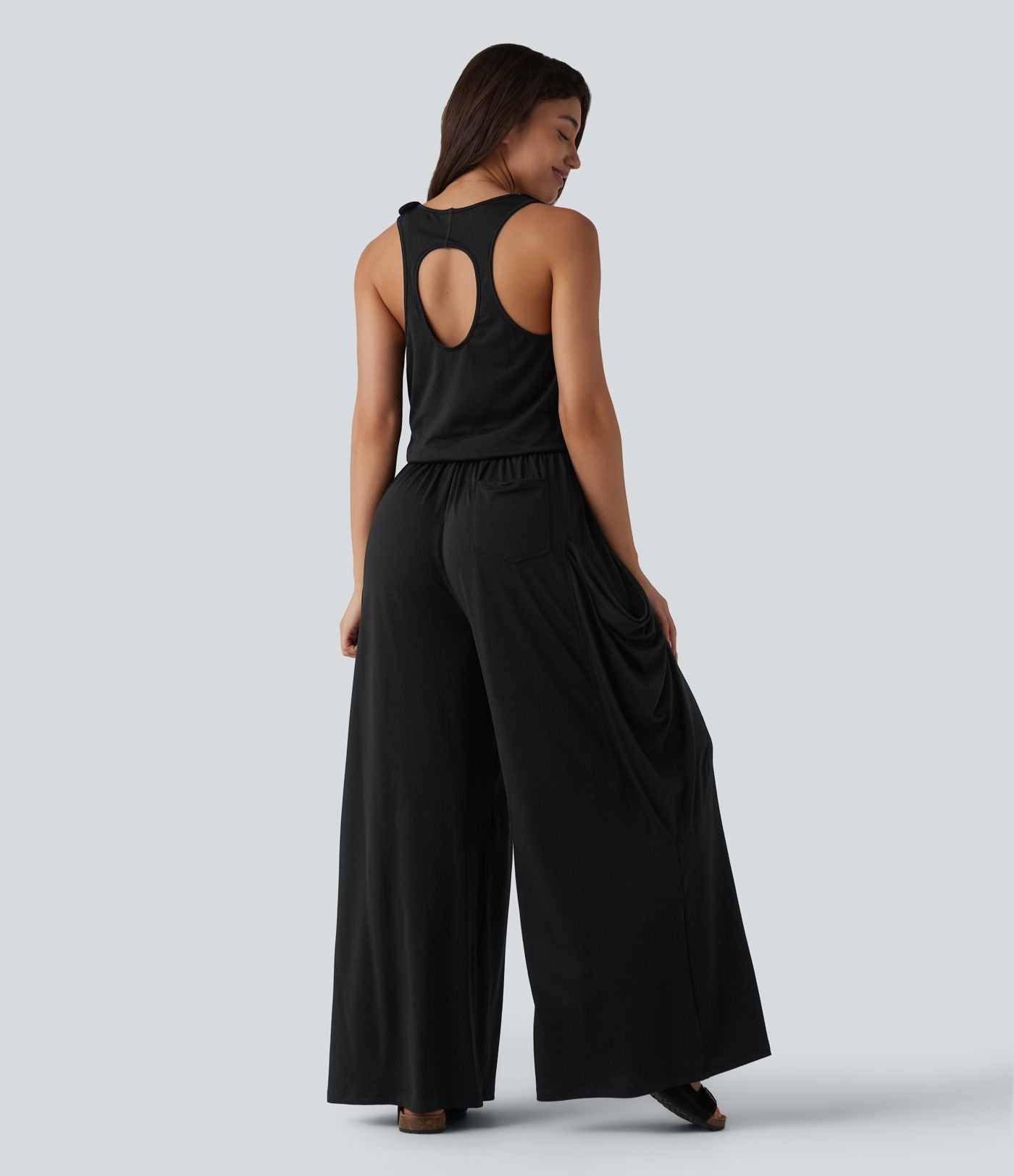Combinaison décontractée à découpe sans manches jambes larges avec poches, édition Easy-Peezy