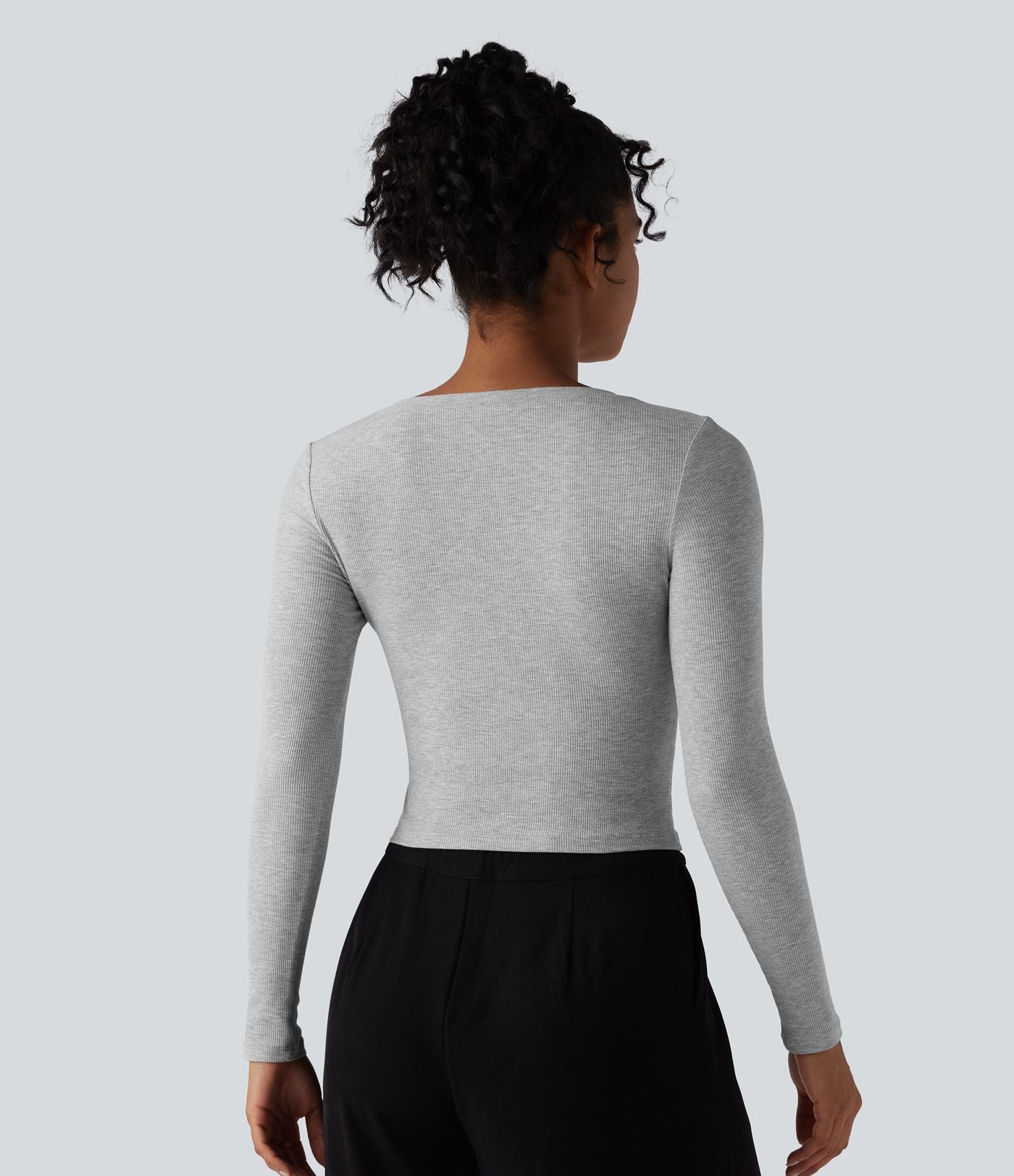 T-shirt tailleur côtelé court col V manches longues