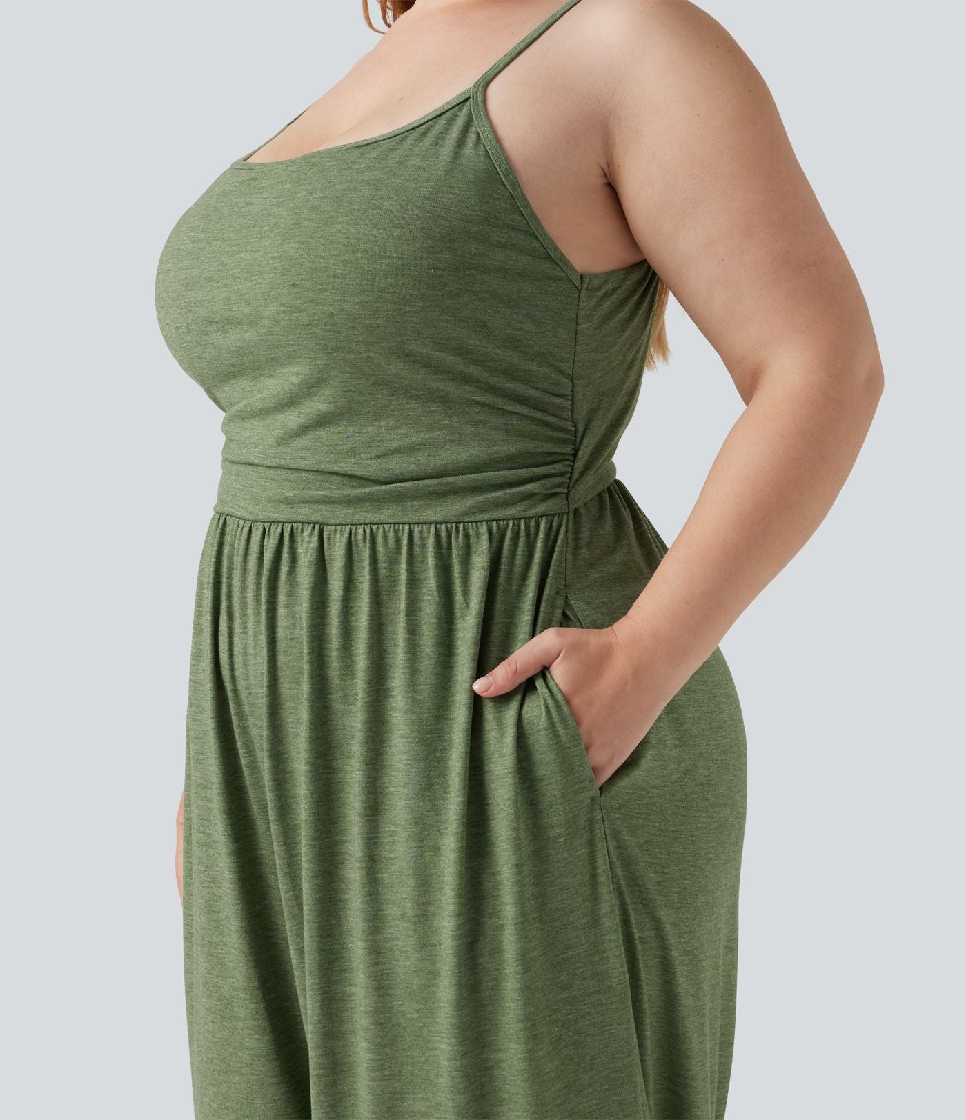 Combinaison grande taille chinée à jambes larges avec détails froncés, poches, coussinets amovibles et accès facile Easy Peasy