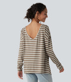 T-shirt ample décolleté plongeant manches longues à rayures et trous pour les pouces - Réversible devant et dos