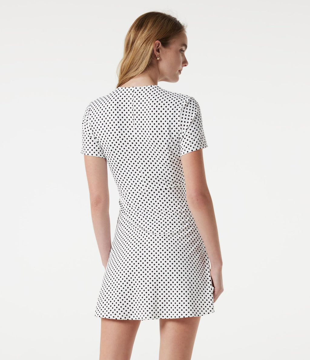 Robe mini décontractée à pois, col V, manches courtes