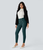 Pantalon tailleur skinny gainant taille haute à chevrons avec poches arrière zippées décoratives