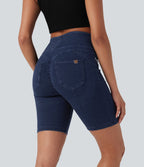 Short casual denim Halara Flex™ tricot extensible taille haute effet push-up froncé avec poches