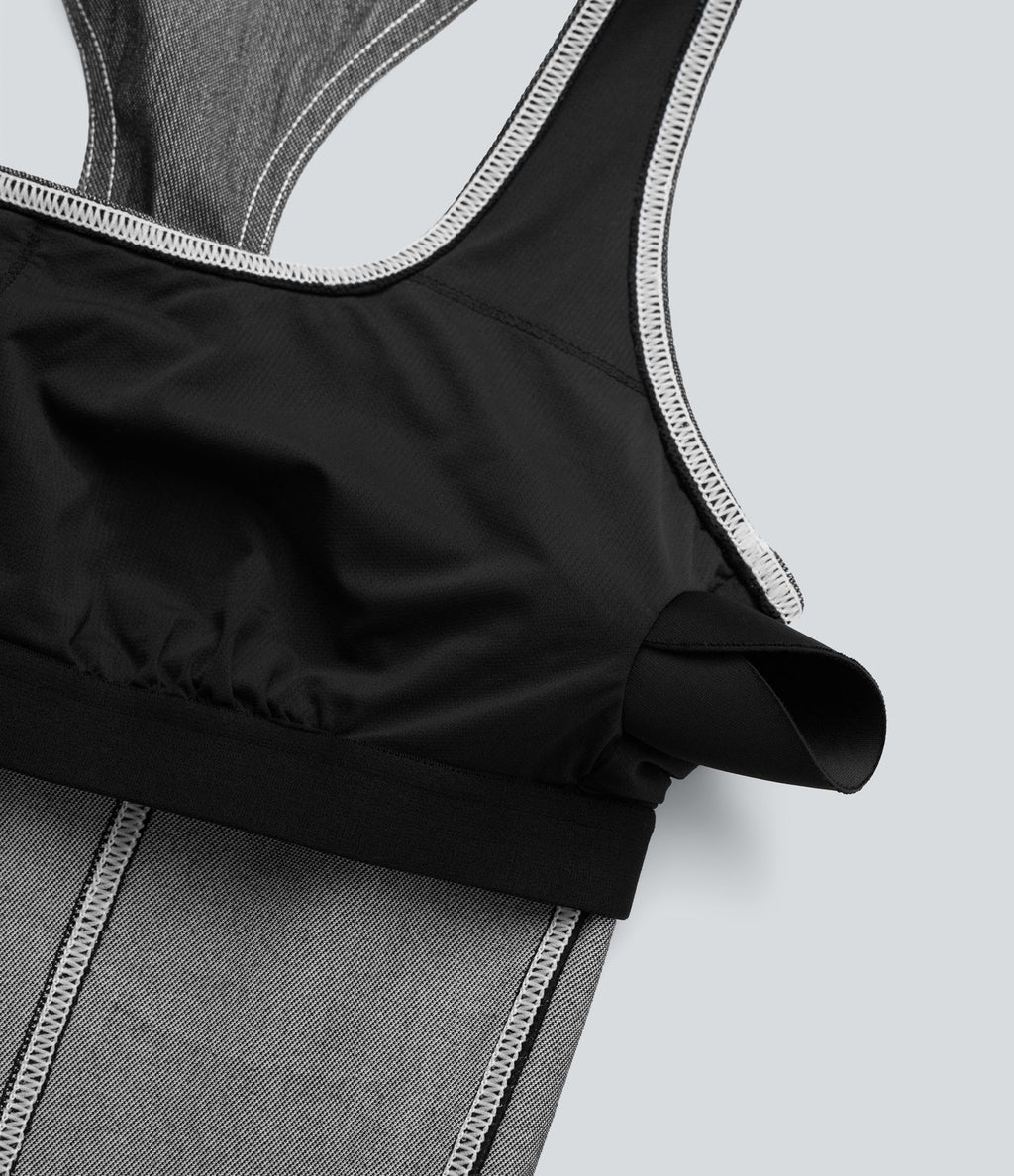 Body de tennis Halara Flex™ en denim stretch délavé à col carré, dos nageur et effet frais InstantCool