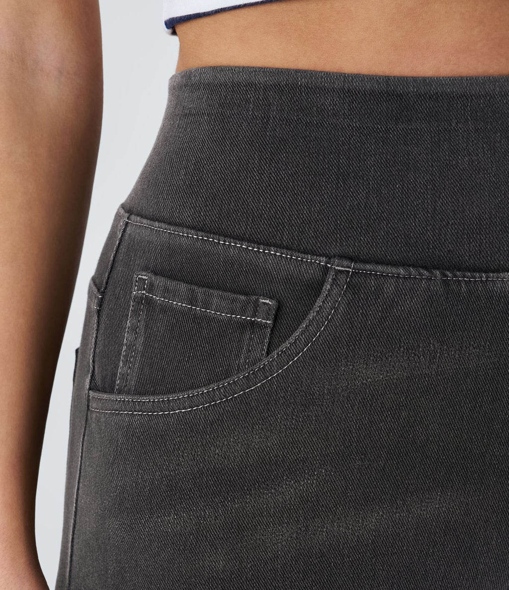 Halara Flex™ Jean Large Casual Taille Haute Poches Multiples Tricot Extensible Délavé