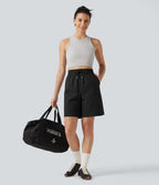 Bermuda de sport 18cm taille haute en popeline stretch avec cordon de serrage et poches