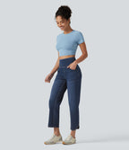 Jean skinny décontracté 7/8 Halara Flex™ taille haute, effet ventre plat, ourlet arrondi et poches