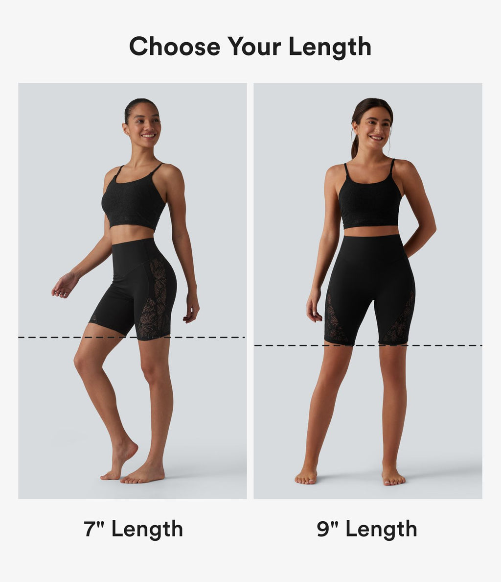 Short cycliste de yoga Halara UltraSculpt™ taille haute, gainant, en dentelle contrastée, 23 cm, avec poche