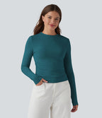 Top froncé col rond manches longues