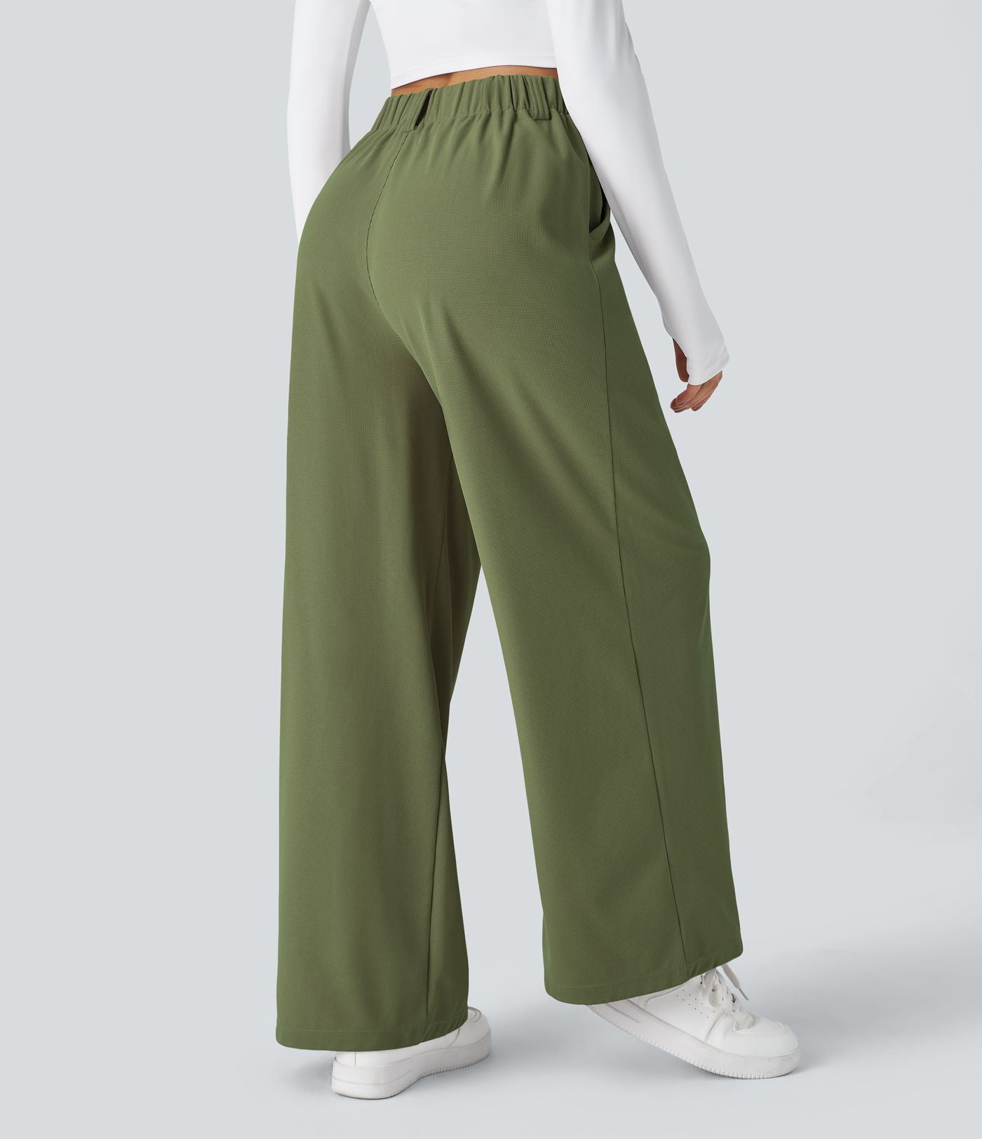 Halara Flex™ Pantalon Tailleur Large Fluide Gaufré Taille Haute Poches Latérales