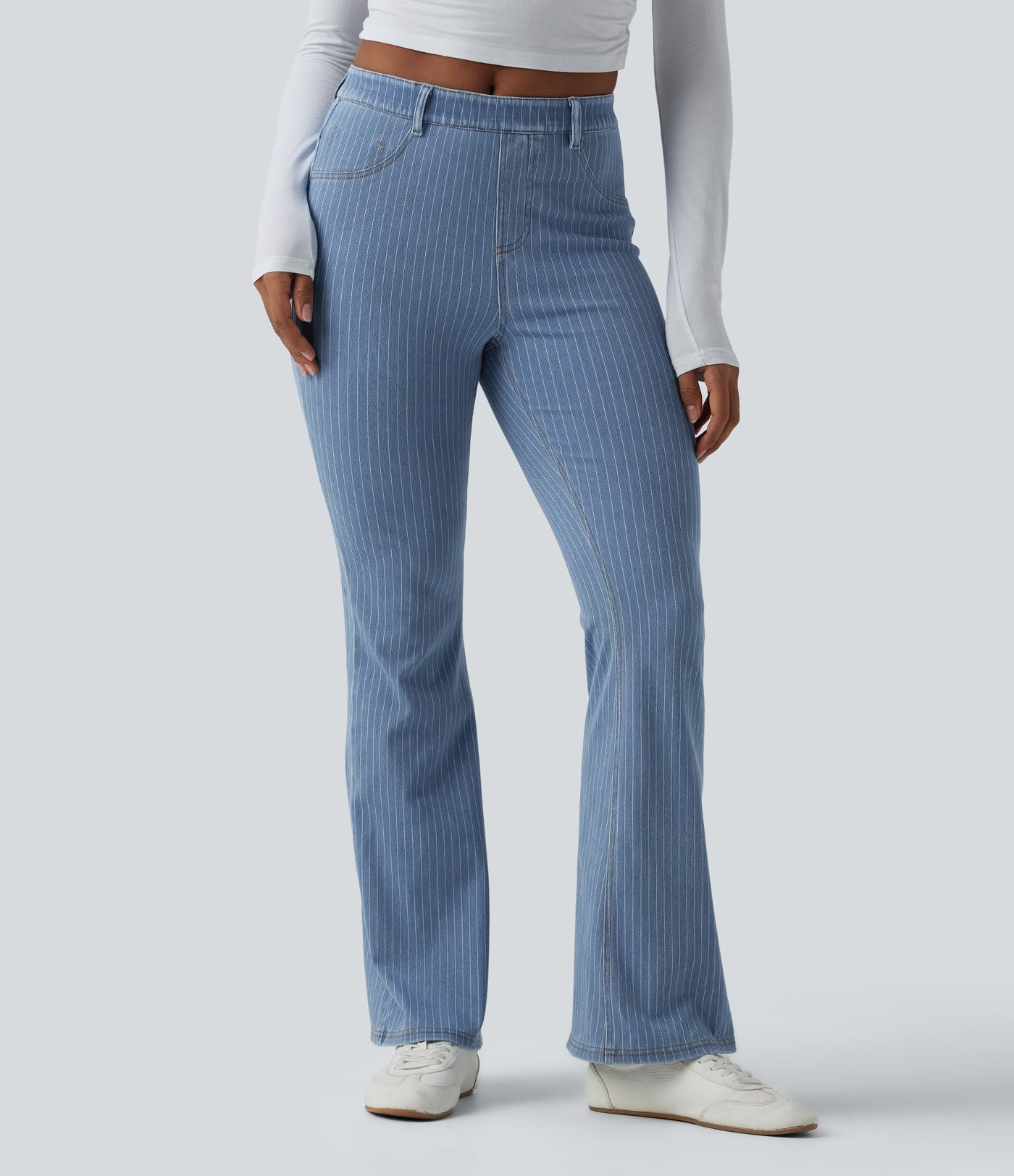 Jean Halara Flex™ mi-taille évasé à rayures décontracté avec poches