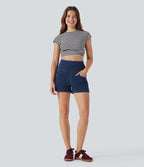 Short 7,5 cm décontracté gainant taille haute effet denim avec poches Halara Flex™