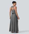 Robe longue casual drapée sans manches à dos ajouré avec poches