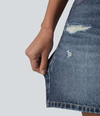Short casual en molleton imprimé denim taille mi-haute 12,5 cm avec poches