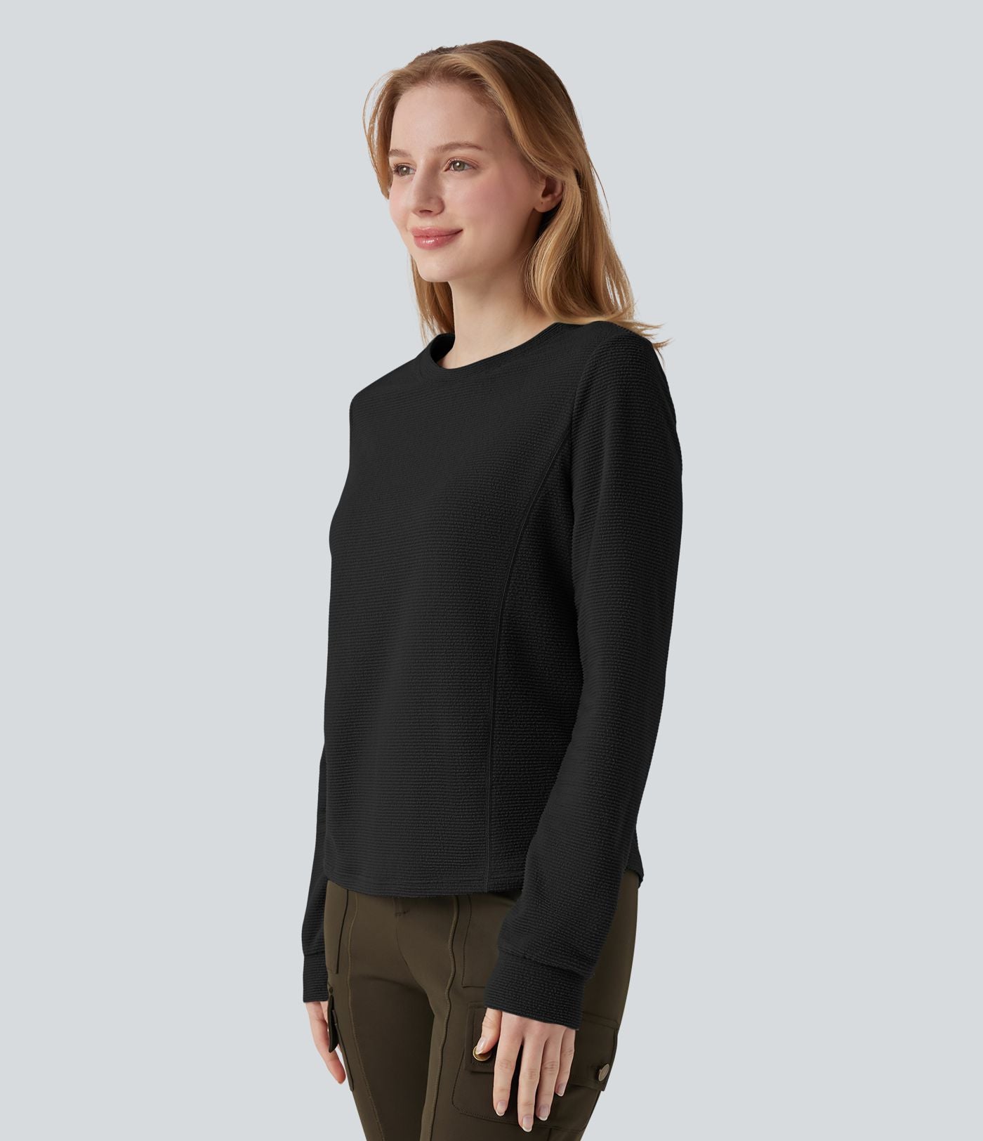 Sweat-shirt polaire pliable col rond à manches longues avec poche