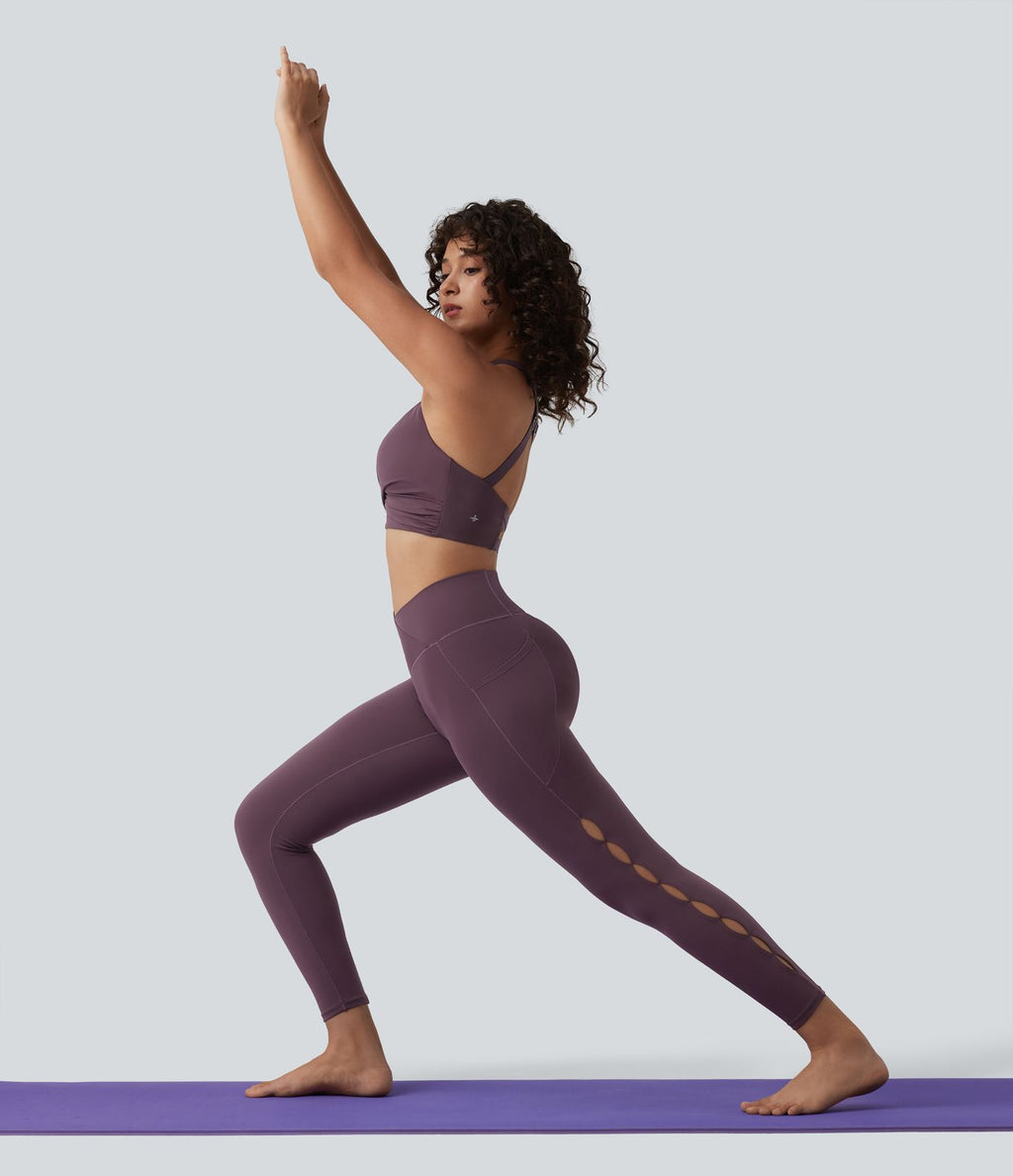 Legging de yoga SoftlyZero™ 7/8 taille haute croisée découpes avec poches - UPF50+