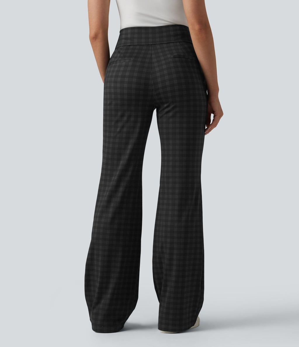 Halara Flex™ Pantalon tailleur évasé taille mi-haute à carreaux avec poches