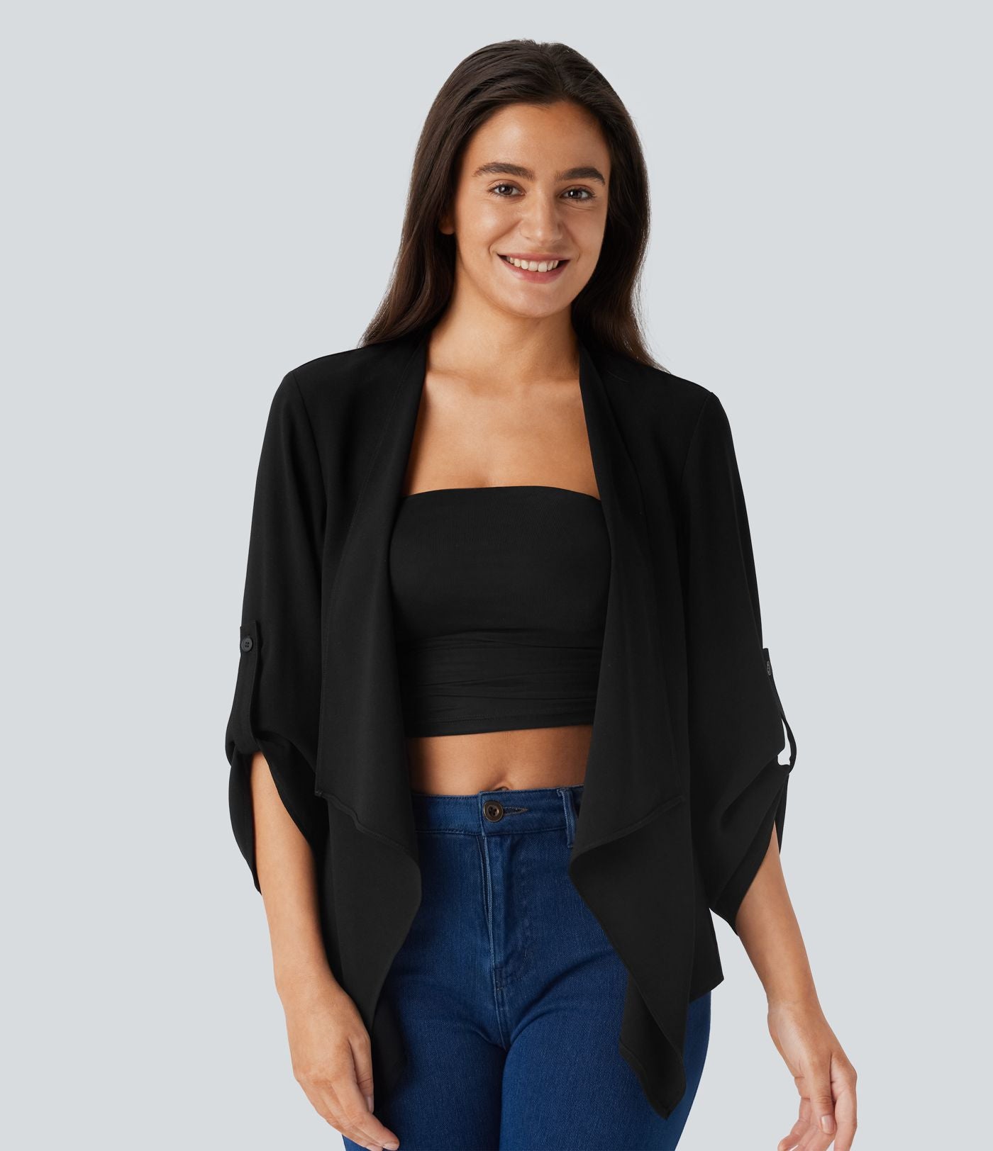 Veste cape décontractée à manches retroussées et coupe cascade