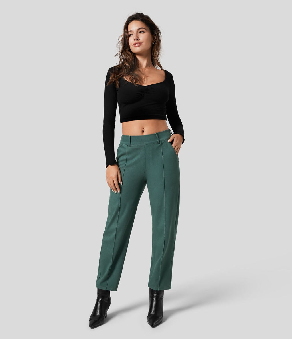 Halara Flex™ Jean Casual Tapered en Tricot Extensible Coloré avec Taille Haute et Poches Latérales